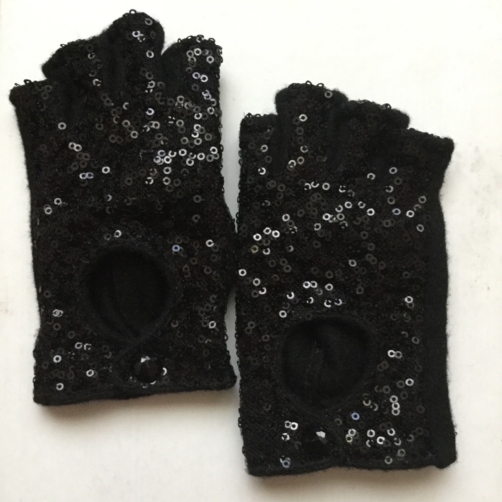 Ralph Lauren Black Sequin Fingerless Gloves